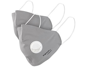PEARL 2er-Set Mund-Nasen-Stoffmasken mit Ventil, waschbar, Größe L