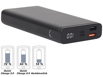 revolt Powerbank mit Quick Charge 3.0 und USB Typ C PD, 20.000 mAh, 3 A, 18 W