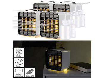 Luft-Befeuchter: Sichler 4er-Set Mini-Akku-Luftkühler, 3-stufig, Nachtlicht, 5 Std. Laufzeit