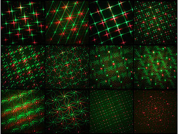 Lunartec Party Laser: Indoor-Laser-Projektor mit 12 Leuchtmustern,  Sound-Steuerung, grün/rot (Party Laser für Zuhause)