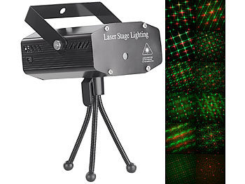 Party Laser für Zuhause: Lunartec Indoor-Laser-Projektor mit 12 Leuchtmustern, Sound-Steuerung, grün/rot