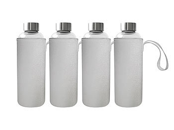 Flasche: Rosenstein & Söhne 4er-Set Trinkflaschen aus Borosilikat-Glas mit Neopren-Hülle, 750 ml