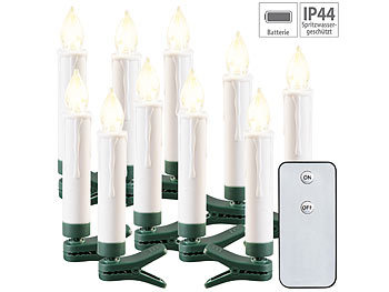 Christbaum-LED-Kerzen: Lunartec LED-Outdoor-Weihnachtsbaum-Kerzen mit IR-Fernbedienung, 10er-Set, IP44