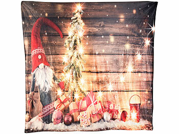 infactory Kuscheldecke mit Weihnachtsmotiv und 10 warmweißen LEDs, 150 x 140 cm