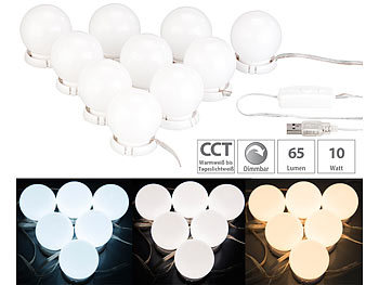 LED Beleuchtung: Sichler Beauty USB-Spiegelleuchte im Hollywood-Stil, mit CCT-LEDs, 10 Watt, dimmbar