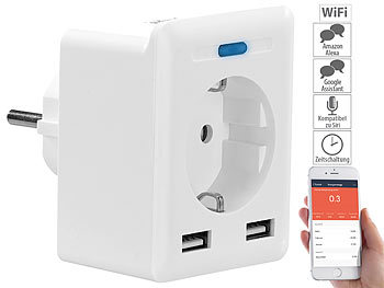 Elesion Home Assistant: Luminea Home Control WLAN-Steckdose, 2 USB-Ports, App, für Alexa, Google Assistant, Siri
