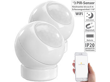 Motion Sensor: Luminea Home Control 2er-Set WLAN-PIR-Bewegungsmelder und Lichtsensor mit App