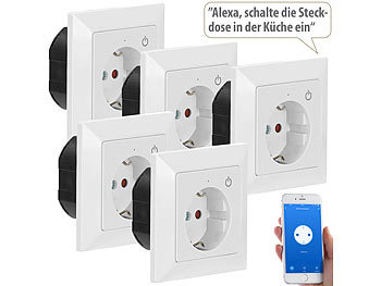 WiFi-Steckdose Alexa: Luminea Home Control WLAN-Unterputz-Steckdose mit App, für Siri, Alexa & GA, 5er Pack