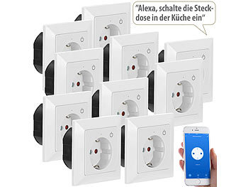 WLAN Up Steckdose: Luminea Home Control WLAN-Unterputz-Steckdose mit App, für Siri, Alexa & GA, 10er Pack