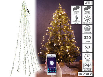 Weihnachtsschmuck: Lunartec WLAN-Tannenbaum-Überwurf-Lichterkette mit App, 8 Girlanden, 320 LEDs