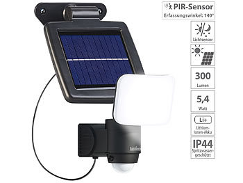 indhold Dyster nedenunder Luminea LED Strahler Solar: Solar-LED-Wandfluter für außen, PIR-Sensor, 5,4  Watt, 300 Lumen, IP44 (Solar LED mit Bewegungsmelder)