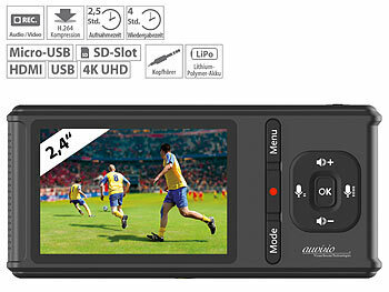 4K-UHD-Video-Rekorder & Live, Farbdisplay, HDMI, USB, SD, 60 B./Sek. / Videorecorder