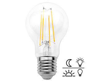 Luminea 3er-Set LED-Filament-Lampen mit Dämmerungssensor, E27, 8 W, 806 lm