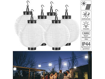Solar Lampion wetterfest: Lunartec 6er-Set Solar-LED-Lampion, Dämmerungs-Sensor, IP44, warmweiß, 20 cm Ø