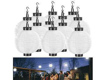 Lunartec 12er-Set Solar-LED-Lampion, Dämmerungs-Sensor, IP44, warmweiß, 20 cm Ø