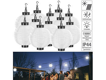 Lunartec 12er-Set Solar-LED-Lampion, Dämmerungs-Sensor, IP44, warmweiß, 20 cm Ø