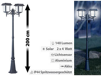 Lunartec 2-flammige Solar-LED-Gartenlaterne, 140 lm, 2x 4-Watt-Solarpanel, IP44