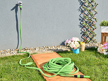 Zorara Gartenschlauch Flexischlauch Wasserschlauch 15M/50FT Ausgedehnt Extra Starkes Gewebe Knickfrei Flexibler Gartenschlauch Dehnbarer Gartenschlauch mit 7 Multifunktions Sprühkopf Grün