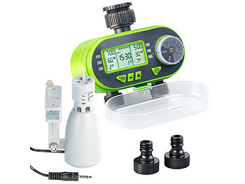 Bewässerungsautomat: Royal Gardineer Digitaler Bewässerungscomputer mit Display, 2 Anschlüssen, Regensensor