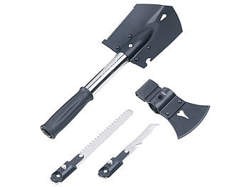 Klappspaten: Semptec 6in1-Multi-Werkzeug-Spaten für Outdoor mit Messer, Säge, Beil & Co.