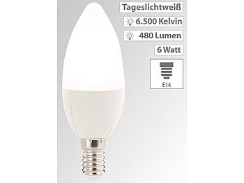 Luminea LED-Kerze E14 B35, 6 Watt, 480 lm, tageslichtweiß, 270°, A+, 4er-Set