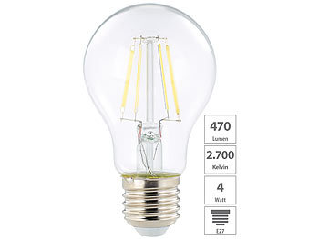 LED Filament Birne, E, E27, 4 W, 470 Lm, 345°, warmweiß, 4er Set