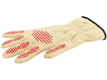 Rosenstein & Söhne Grill-Handschuhe: 4er-Set Sicherheits-Handschuh, Hitze-  & Schnittschutz, Antirutsch-Pads (Kamin-Handschuhe)