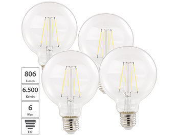 4er-Set LED-Filament-Birnen, E27, A++, 6 W, 806 lm, tageslichtweiss / E27 Led