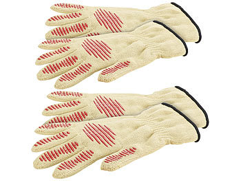 Rosenstein & Söhne Grill-Handschuhe: 4er-Set Sicherheits-Handschuh, Hitze-  & Schnittschutz, Antirutsch-Pads (Kamin-Handschuhe)
