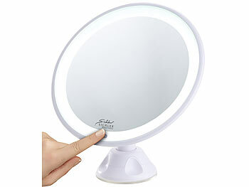 Schminkspiegel: Sichler Beauty Saugnapf-Kosmetikspiegel mit LED-Licht und Akku, 5-fache Vergrößerung