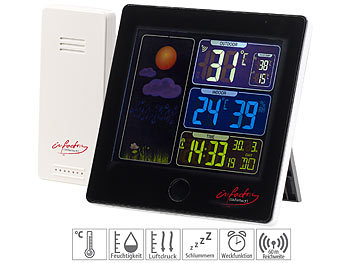Funk Wetterstation Farbdisplay Digitale Wecker Thermometer Innen-Außensensor Uhr 