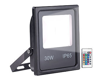 Luminea Wetterfester Fluter, RGB-SMD-LEDs, Fernbedienung, 30 W, 2.400 lm, IP65