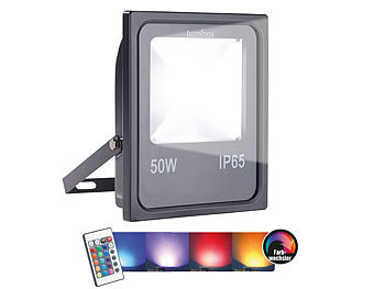 Luminea Wetterfester Fluter, RGB-SMD-LEDs, Fernbedienung, 50 W, 4.000 lm, IP65