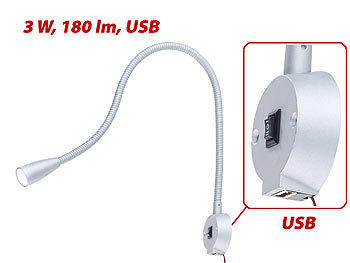 Bett mit USB Anschluss: Lunartec LED-Bett- & Leseleuchte mit Schwanenhals & USB-Ladebuchse, 3 W, 180 lm
