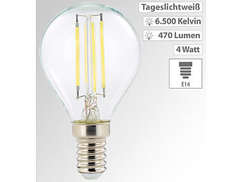 Luminea LED-Filament-Lampen, G45, E14, 470 lm, 4 W, 360°, 6.500 K