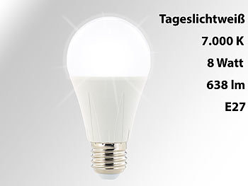 Luminea LED-Lampe E27, 638 Lumen, 8 Watt, 270°, tageslichtweiß, 7.000 K