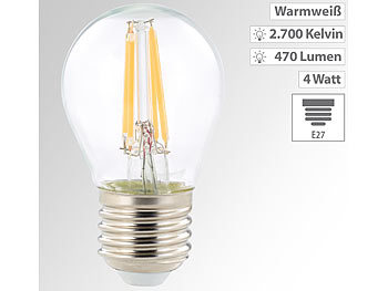 Luminea LED-Filament-Lampe, G45, E27, 470 lm, 4 W, 360°, warmweiß, 2.700 K