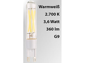 Luminea LED-Filament-Stiftsockellampe G9, 3,6 W, 360 lm, warmweiß 2.700 K, A++