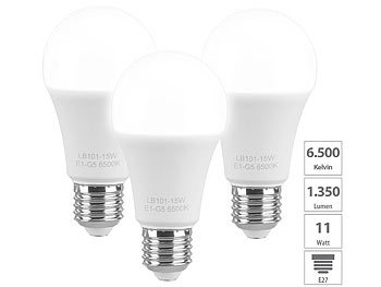 Tageslichtlampe: Luminea 3er-Set LED-Lampen E27, 11 W (ersetzt 120 W) 1.350 lm, tageslichtweiß