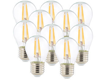 Luminea 10er-Set LED-Filament-Lampen, G45, E27, 470 lm, 4 W, 360°, 2.700 K
