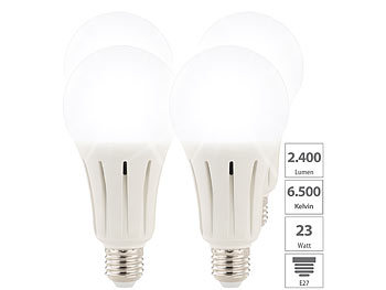 LED Tageslichtlampe E27: Luminea 4er-Set High-Power-LED-Lampen E27, 23 Watt, 2.400 Lumen,  6.500 K