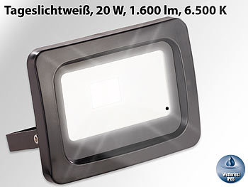 LED-Strahler Tageslicht: Luminea Mini-LED-Fluter, 20 W, 1.600 lm, IP65, 6.500 K, tageslichtweiß