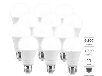 kaltweiß LED: Luminea 12er-Set LED-Lampe E27, 11 W (ersetzt 120 W), 1.350 lm, tagelichtweiß