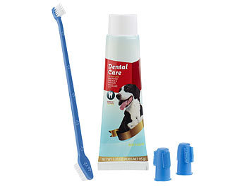 Hundezahnbürste: Sweetypet 4in1-Zahnpflege-Set für Hunde mit Zahnpasta, Zahnbürste, Fingerbürsten