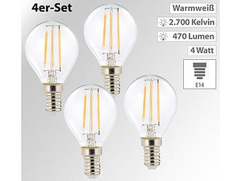 LED-Filament-Lampen G45, E14, 470 lm, 4 W, 360°, warmweiß, 4er-Set