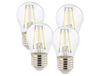 Luminea LED-Filament-Tropfen E27, G45-Form, 470 Lumen, 4 Watt, 360°, 4er-Set