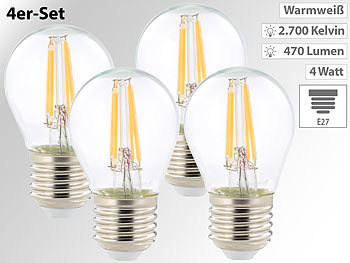 Luminea 4er-Set LED-Filament-Lampen G45, E27, 470 Lumen, 4 W, 360°, warmweiß