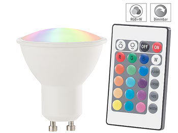 Luminea LED-Spot GU10, RGB & warmweiß, 4 Watt, 300 Lumen, A+, Fernbedienung