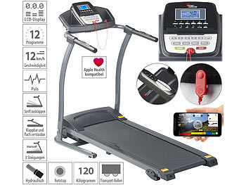 Sportgerät: newgen medicals Profi-Laufband mit App & Bluetooth, Pulsmesser, 12 Programme, 1.100 W