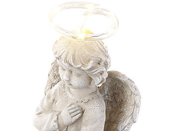 LED Engel am Brunnen Schutzengel Solarleuchte Leuchtkugel Grabschmuck Dekoengel 